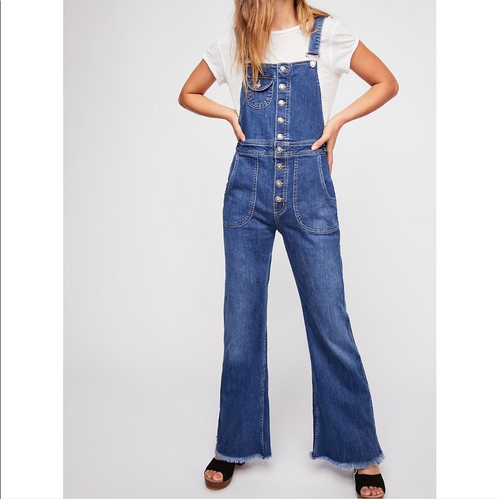 Free People Denim Flared Overalls 26